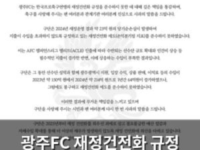 광주FC 재정건전화 규정 위반으로 또 사과